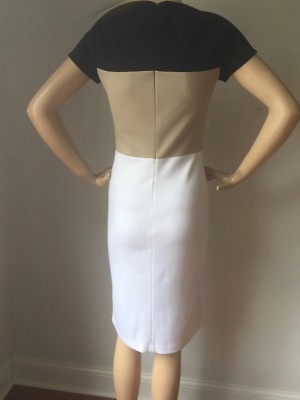 Pre-owned St John Knit Dress Sz 10 Black Caviar & White Color Block Milano Knit Wool