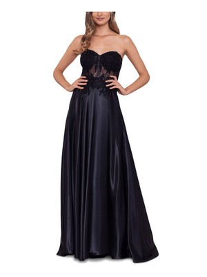 BLONDIE NITES Womens Black Open Back Up Lined Sleeveless Formal Dress Juniors 9