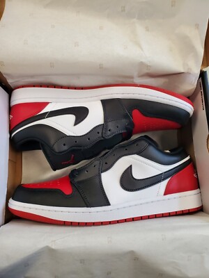 Nike Air Jordan 1 Low Bred Toe Chicago Black Red 553558-161 Men's Size 10 NEW