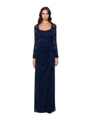 X BY XSCAPE Womens Navy Long Sleeve Full-Length Evening Body Con Dress 6