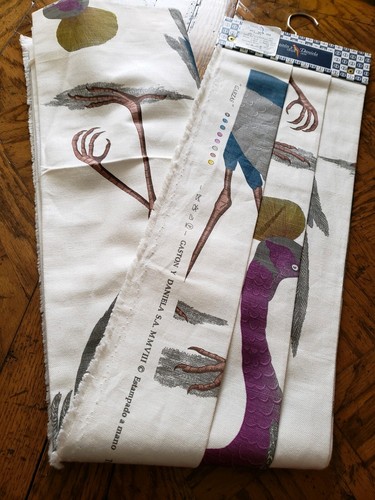 GASTON  / BRUNSCHWIG Fabric Remnant - GARZAS ( HERONS )  - 62 x 44 - SPAIN  $321