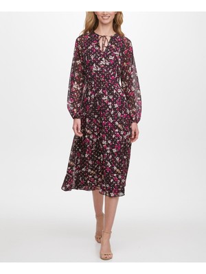 

TOMMY HILFIGER Женское фиолетовое платье-футляр с длинными рукавами и V-образным вырезом с принтом, Фиолетовый