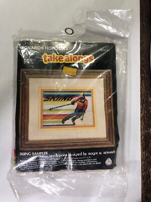 1980 Monarch Horizons Take Alongs Needlepoint Skiing Sampler 7'' x 5'' RARE