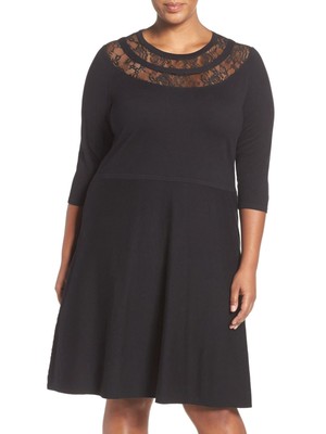 

VINCE CAMUTO Женское черное вязаное платье-свитер с кокеткой и рукавами 3/4 Plus, Черный