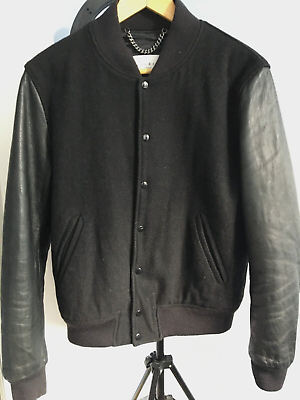 SANDRO Paris mens wool bomber varsity jacket leather sleeves eBay