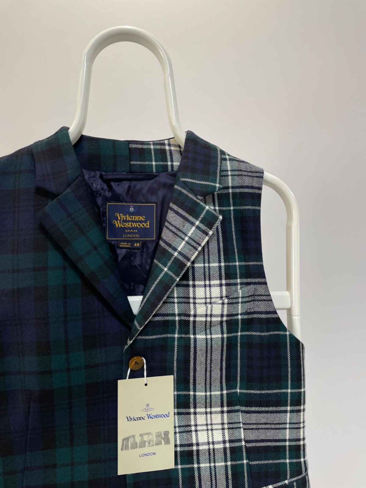 Pre-owned Vivienne Westwood Man Waistcoat Check Vest Coat Gilet Green Tartan Wool Men's 48 In Multicolor