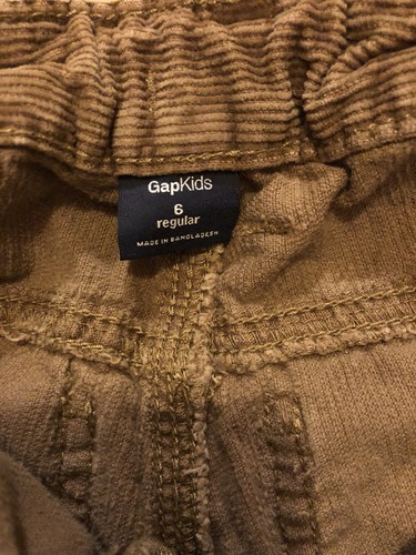 Gap Kids Boys 6 Regular Brown Corduroy Cargo Pants W/ Adjustable Waist band
