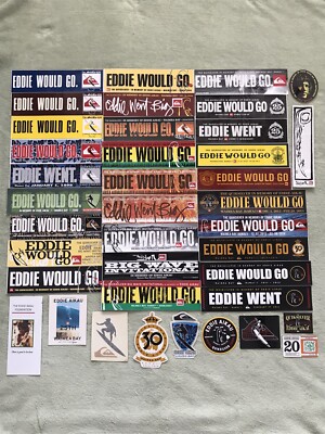 QUIKSILVER EDDIE AIKAU WOULD GO WAIMEA BAY HAWAII HUGE 37 BUMPER STICKER LOT