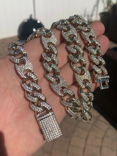 Pre-owned Silver Men's Miami Cuban Gucci Link Chain 14k Gold Plated Stainless Figarucci Choker Cz In