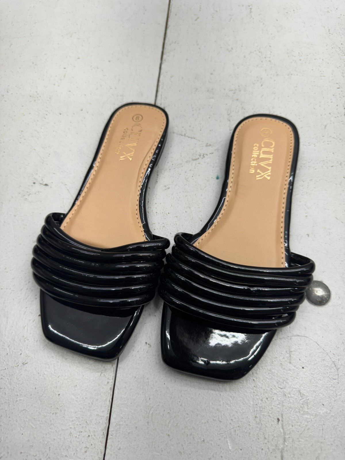 Cuvx Collection Black Patent Leather Slip On Sandals Womens