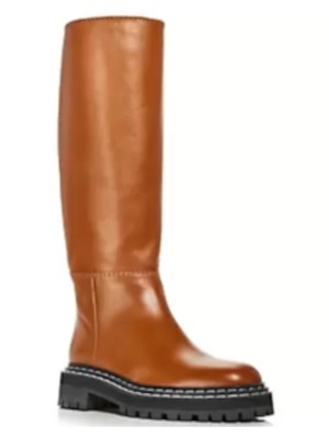 Pre-owned Proenza Schouler Womens Brown Topstitch Round Toe Block Heel Leather Boots 37