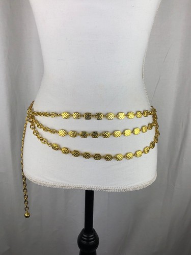 Vtg  Gold Tone Metal Triple Chain Swag Belt 42