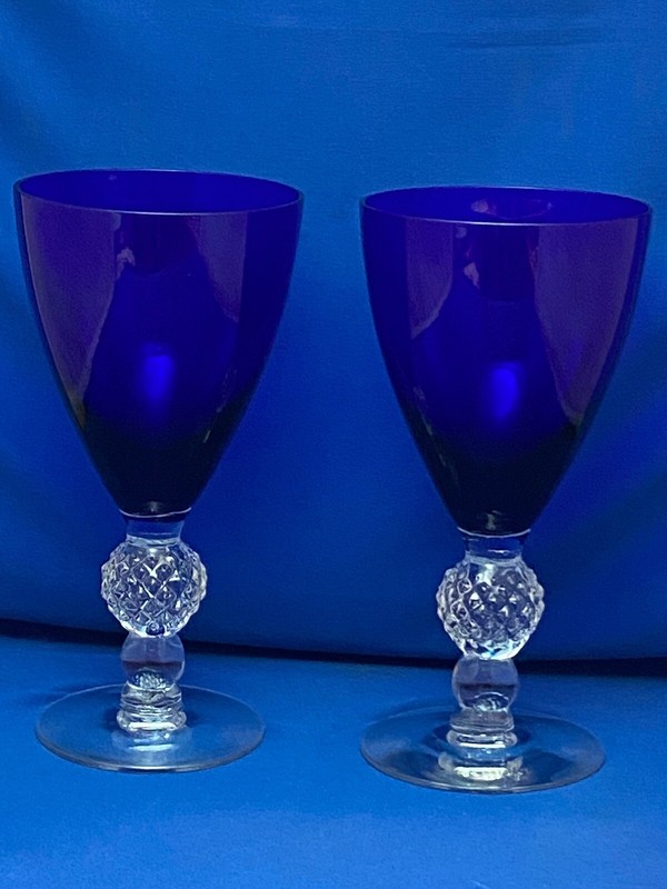 Cobalt Blue By Morgantown, Set Of 2 Goblets Stemware Golf Ball