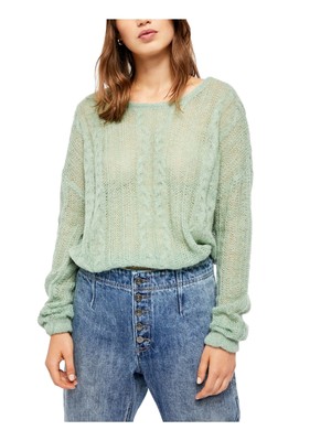 

Женский зеленый открытый вязаный свитер с длинным рукавом FREE PEOPLE