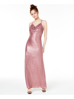 Женское розовое макси-вечернее платье-футляр MORGAN & CO с капюшоном и бретельками-спагетти на шее 0