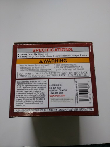 Razor Hovertrax 2.0 Battery Kit New In Box