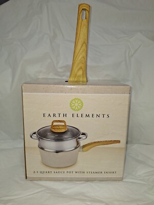 Earth Elements 2.5 Quart Sauce Pot w/ Steamer Insert Cream, Gray Speckle EE20S01