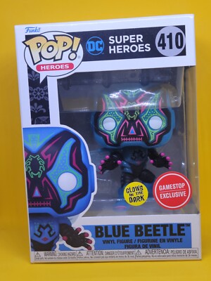 Funko Pop!  DC Supet Heroes Blue Beetle GITD GameStop Exclusive #410 Free Case