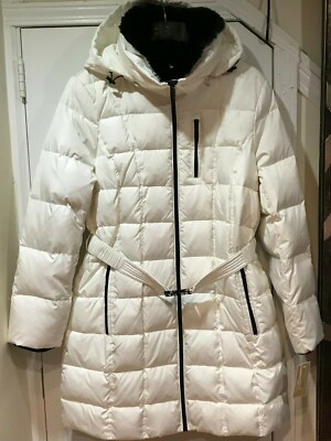 Pre-owned Michael Kors Mk Outerwear Winter Church Hood Puffer Parka Down Coat Size M L Xl In Bone