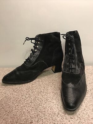 Black Newport News 10B Steampunk Witch Costume Ankle Granny Boots Shoes Leather