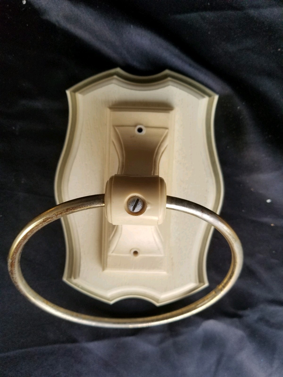 VTG CREAM GOLD PLASTIC BATHROOM TOWEL BAR & 2 TOWEL RINGS MCM HOLLYWOOD REGENCY