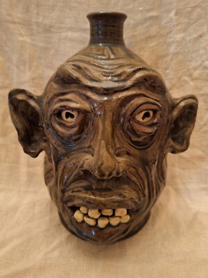 Marvin Bailey Rare Glaze Face Jug Lancaster, SC Pottery 10  Folk Art  Brown
