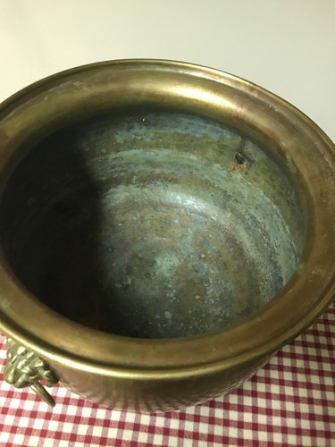 Lg Vtg Imperial Russian Copper Footed Pot/Jardiniere/Planter Lion Heads 13”x10”