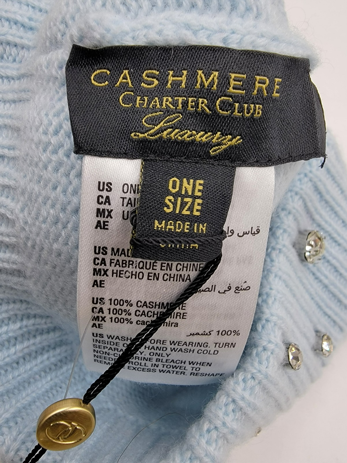 Charter Club Cashmere Embellished Cuffed Beanie Women's One Size Crystal Blue - Picture 8 of 15
