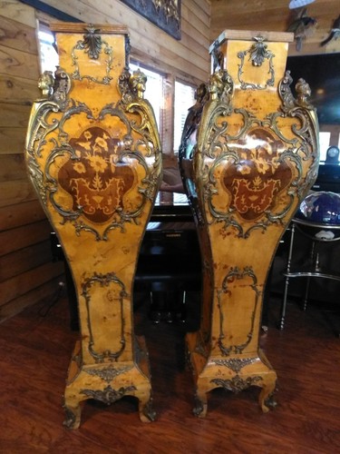 Gorgeous Pair of Louis XV Style Bronze Pedestals With Marble Tops & Desk