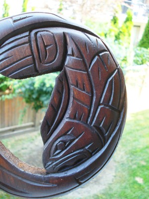 Northwest Coast Native Salmon Moon carving sculpture
