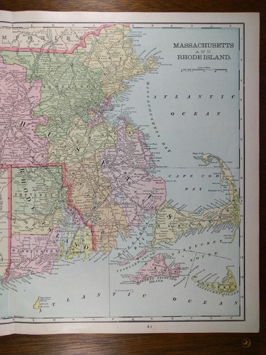 Vintage 1900 MASSACHUSETTS RHODE ISLAND Map Old Antique MYSTIC FOXBORO MAPZ