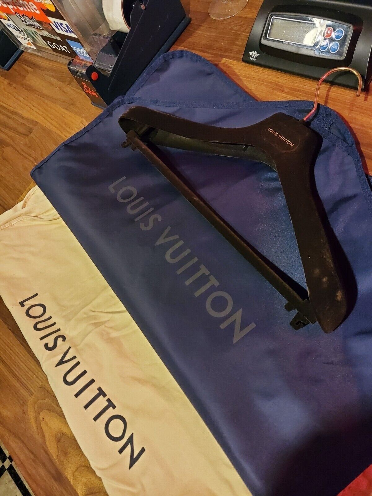 3 Three LOUIS VUITTON Items BLUE TRAVEL SUIT GARMENT BAG / JACKET COVER / HANGER