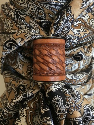 LARGE Scarf Slide for Thicker Wild Rags Leather Hand Tooled BW Light