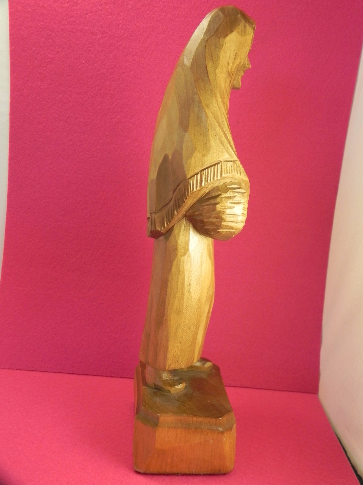 Vintage Signed Caron Wood Carving Old Women Figure Figurine