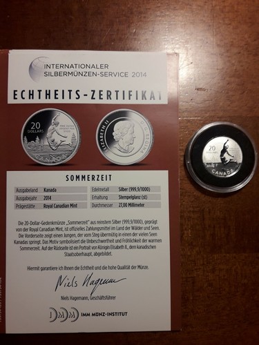 999er Silber Münze 2014 20 Dollar Stempelglanz Australien Sommerzeit 