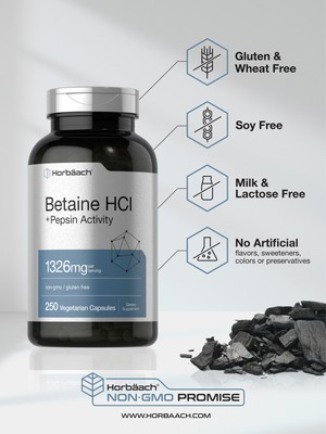 Betaine HCl with Pepsin | 1326mg | 250 Capsules | by Horbaach