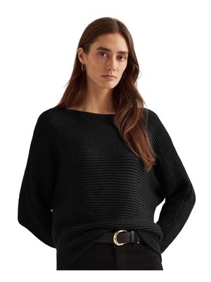 

Женский черный свитер с вырезом лодочкой RALPH LAUREN с длинным рукавом для работы Petites