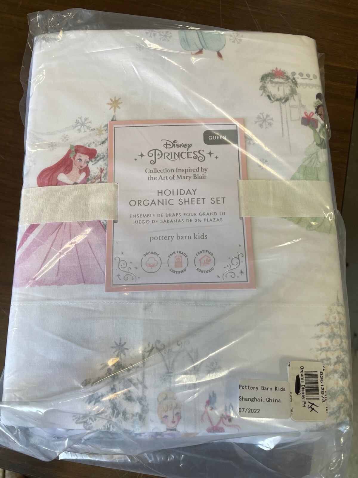 Pottery Barn Kids Disney Princess Holiday Organic Queen Sheet Set christmas  new
