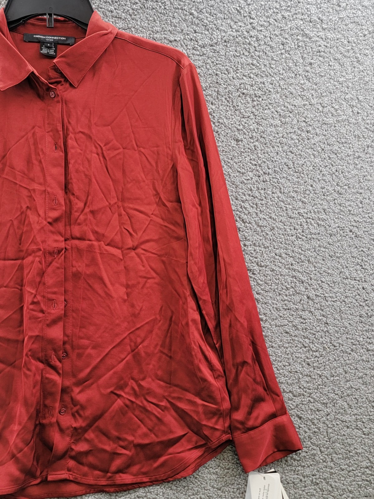 French Connection Ennis Satin Button- Up Shirt Women's S Wine Button Closure - Picture 6 of 16