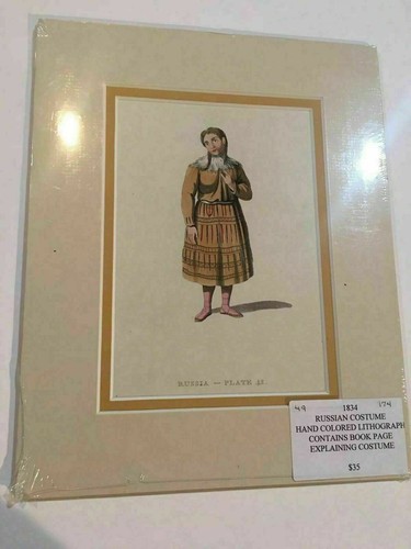 Original 1834 Russia Heritage Costume Print Hand colored litho archival matted