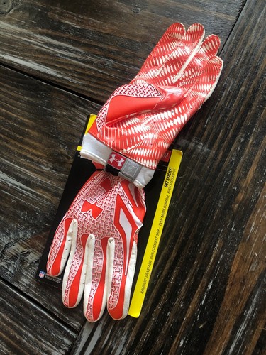 UNDER ARMOUR NFL Swarm Orange & White Football Gloves BRAND NEW Mens Size Small!