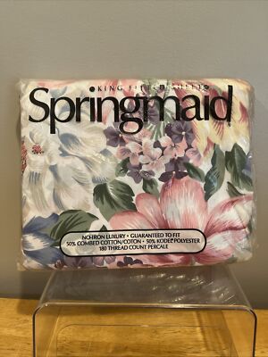 Vintage Springmaid Fitted King Size Sheet FLORAL Symphony Made In The USA NOS