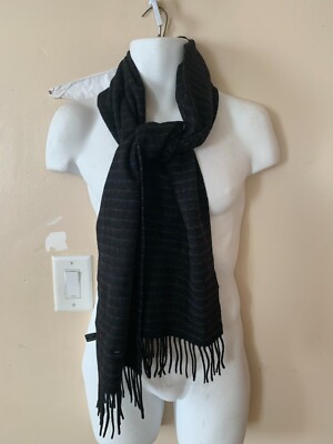 Le Ferre Men s Scarf Premium Quality 100% Pure Wool Black Striped Size 70 x11 