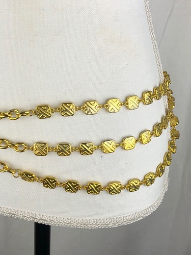 Vtg  Gold Tone Metal Triple Chain Swag Belt 42