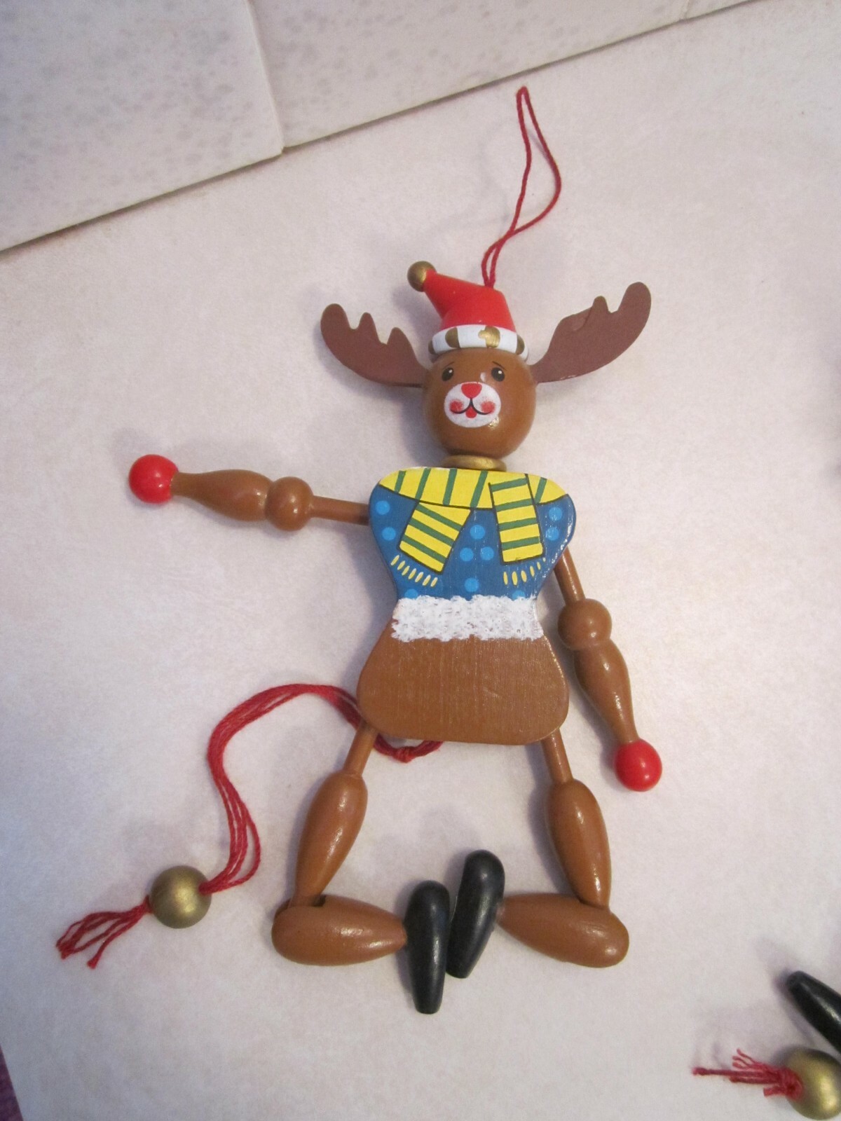 Three wooden jumping-jacks (marionette)  string puppet Santa, snowman, reindeer