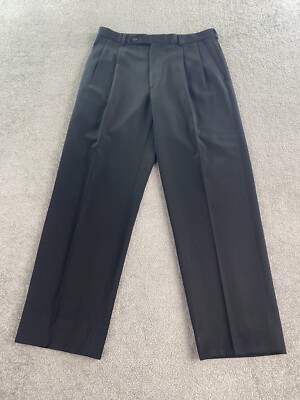Brooks Brothers Pants Men 34x30 Black Wool Luxury Designer Sharkskin Shiny Pleat