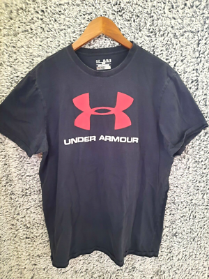 Under Armour Heat Gear Loose Black T Shirt Men s Large Red Logo