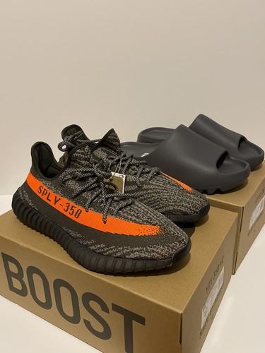 Pre-owned Adidas Originals Adidas Yeezy Boost 350 Carbon Beluga Size 13 & Yeezy Slide Slate Grey Size 13 M In Gray