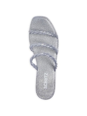 

SCHUTZ Женские серебряные плетеные сандалии с ремешками Diana Square Toe Slip On Slide, Серебряный, S2119700010007