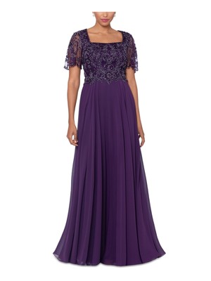 XSCAPE Womens Purple Lined Short Sleeve Full-Length Formal Gown Dress 18
